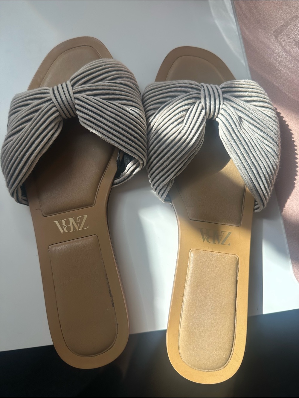 ZARA Knot-Detail Slide Sandals in Taupe